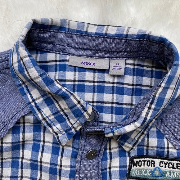 Mexx Blue Plaid Long Sleeve Motor Cycles Button Down Shirt Size 24-30 M - Picture 5 of 7